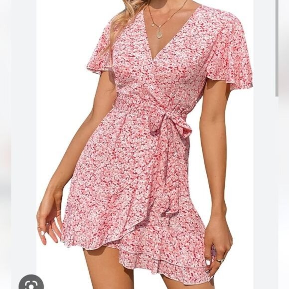 Cupshe Dresses & Skirts - Cupshe Women's pink floral faux wrap dress size Small New With Tags